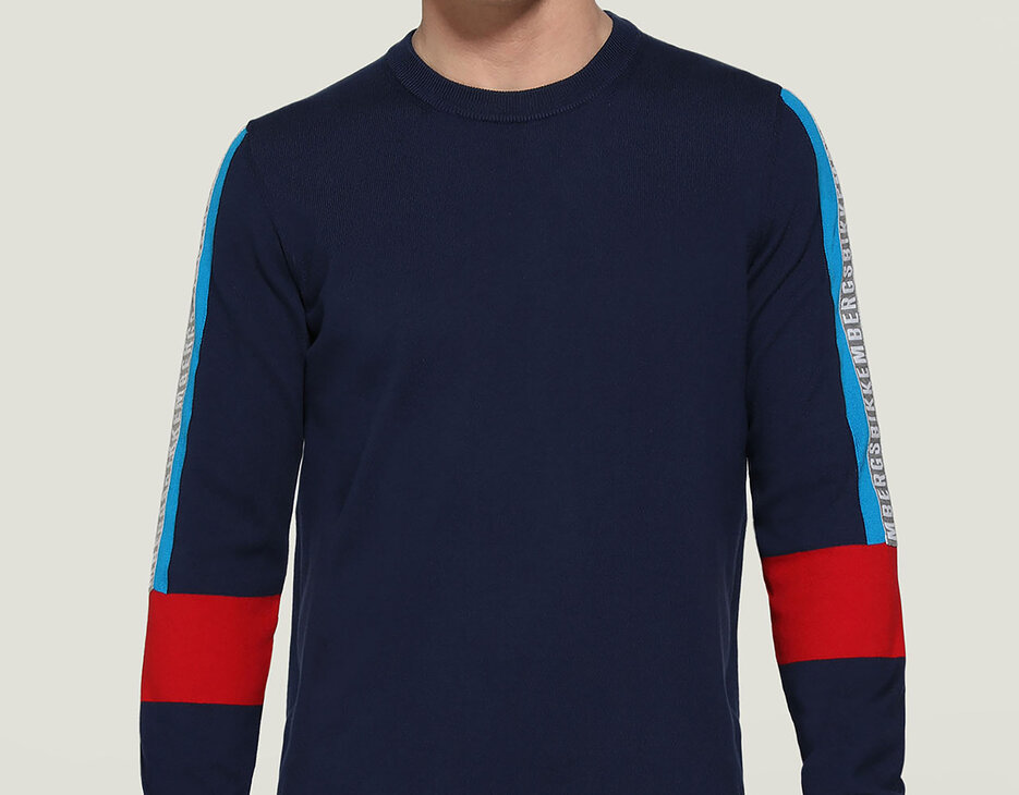 Men's knitwear with intarsia logo, BLUE Men's knitwear with intarsia logo, BLUE, hi-res-1