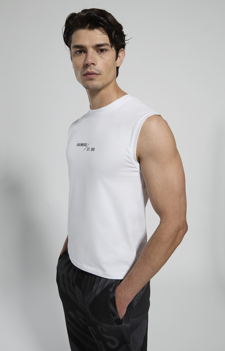 Men's stretch cotton tank top, WHITE, hi-res-1