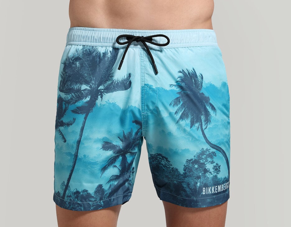 Men's print swim shorts, BLUE Men's print swim shorts, BLUE, hi-res-1