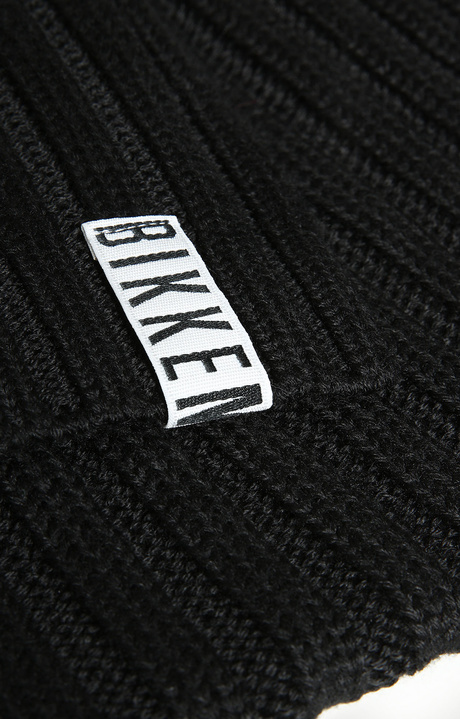 Ribbed scarf with tape 40x180 cm, BLACK Ribbed scarf with tape 40x180 cm, BLACK, hi-res-1