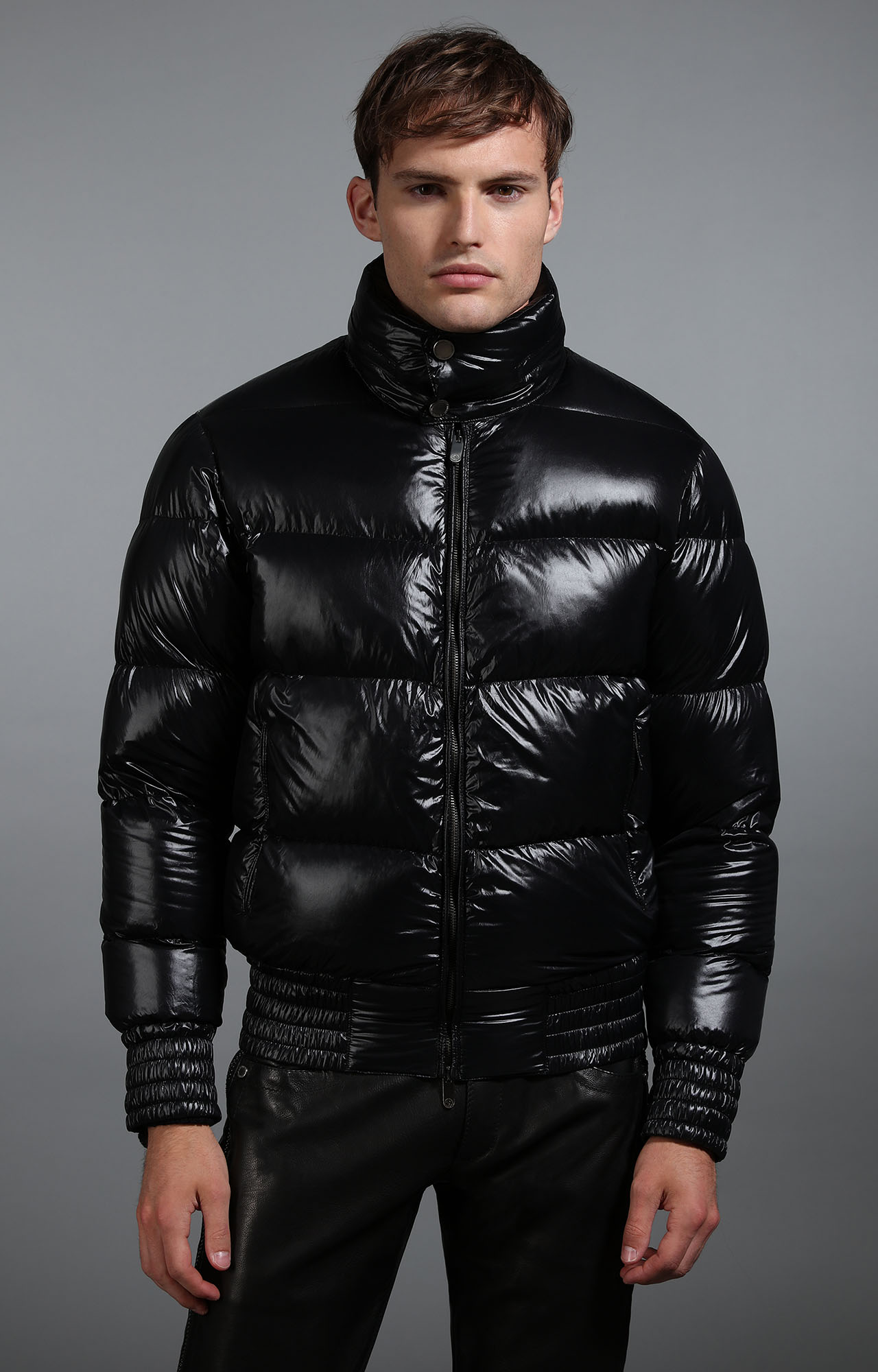 Black bright face standing collar down jacket men main image 0