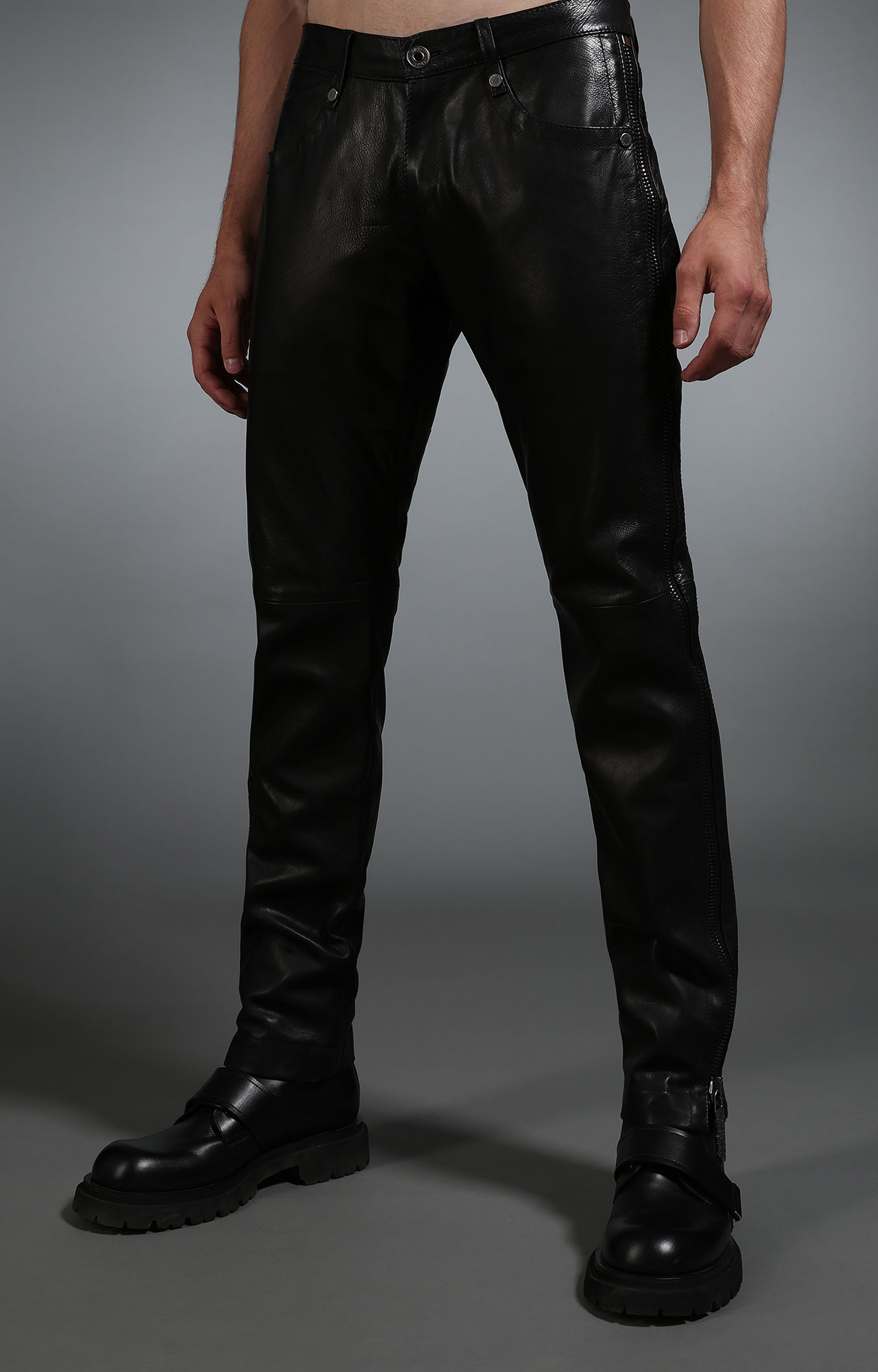 Black Men's black leather jeans | Bikkembergs