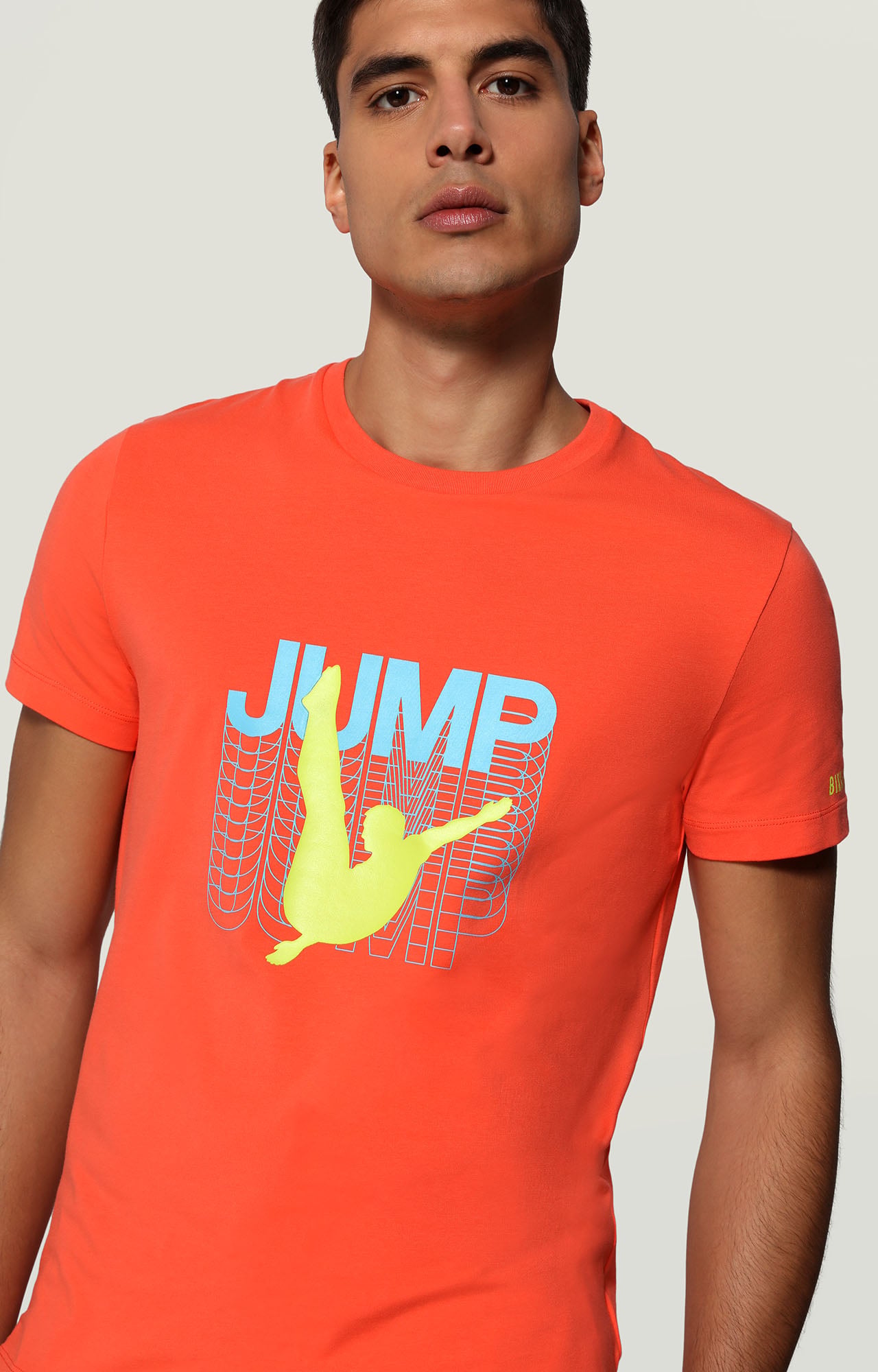 Men's Orange T-shirt with Dive print | Bikkembergs