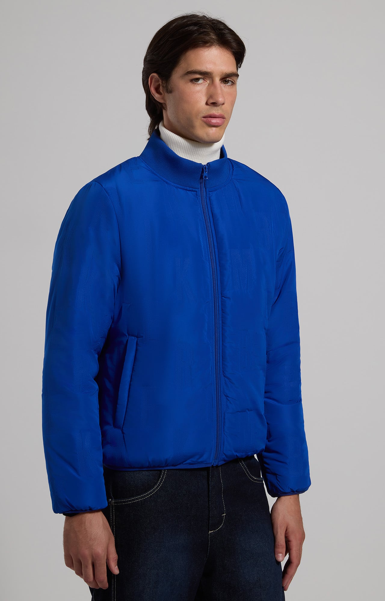 Men's jacket with all-over lettering - BLUE | Bikkembergs