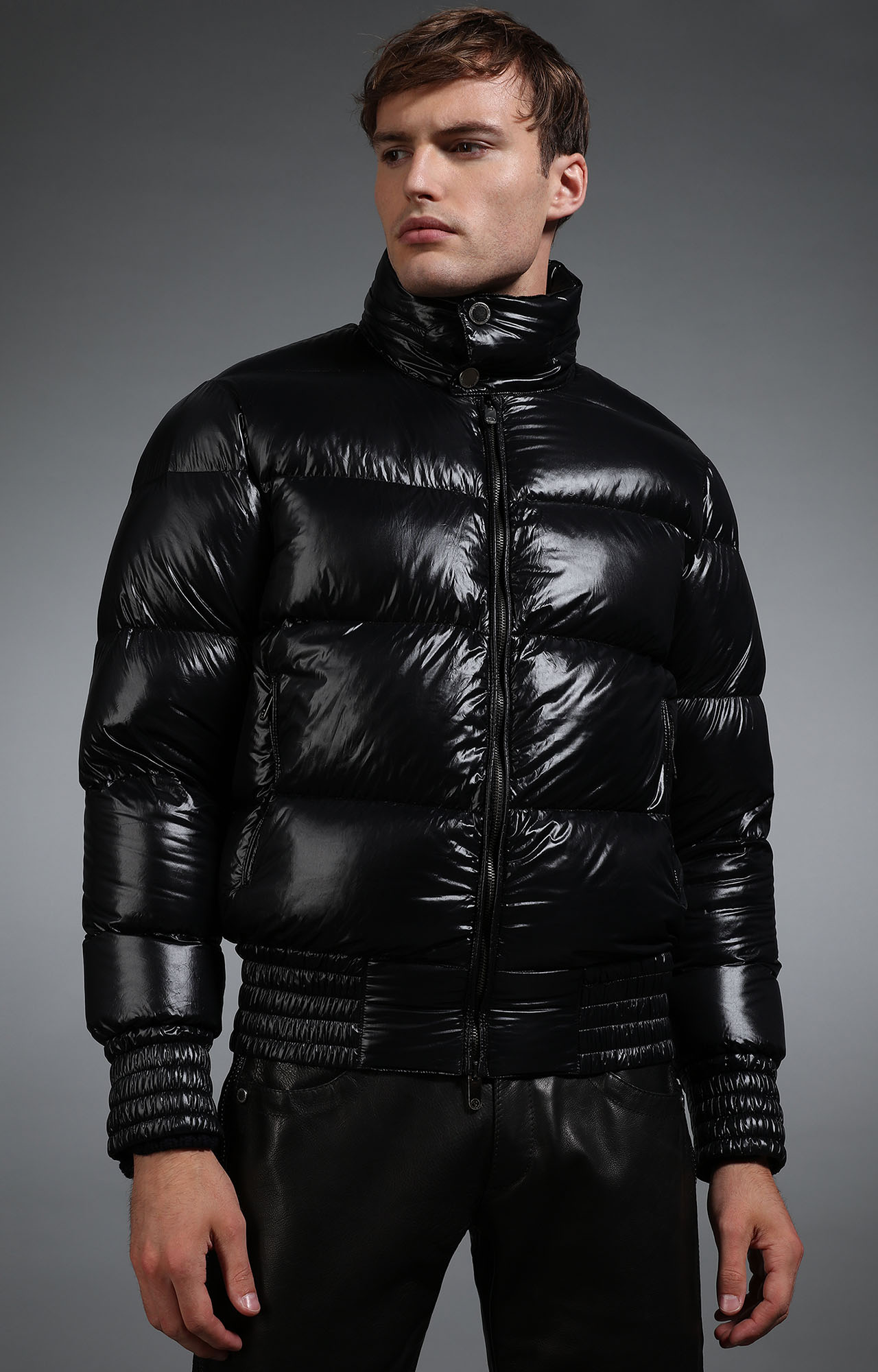 Black Men's shiny black down jacket | Bikkembergs