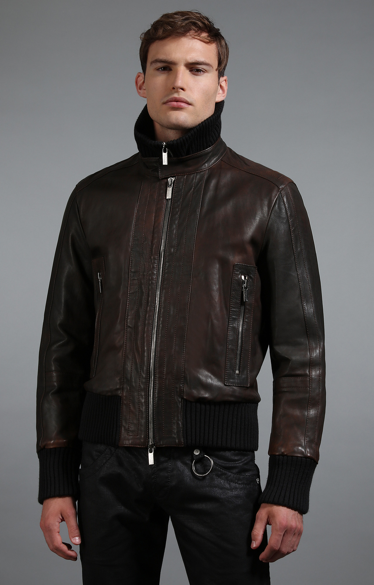 Brown Men's leather bomber jacket | Bikkembergs