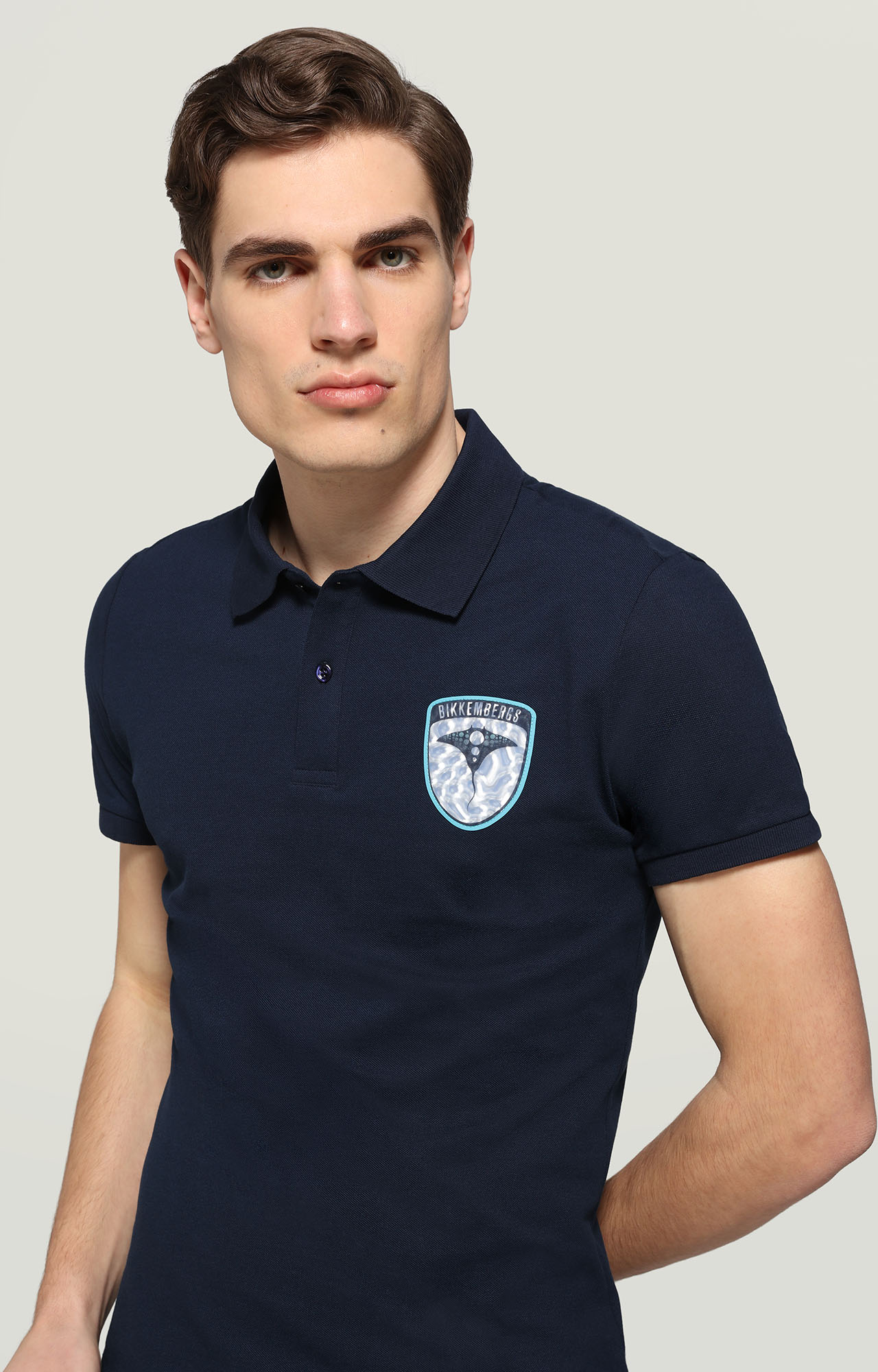 fresa collar Transitorio Men's polo shirt with patch applique | BLUE | Bikkembergs