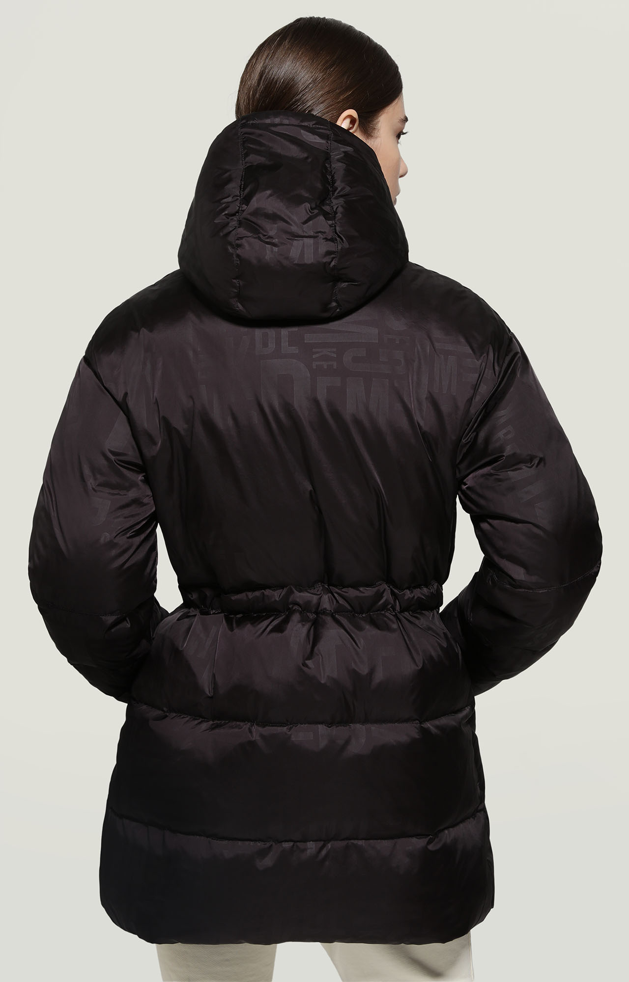 Black Women's long puffer jacket allover print Bikkembergs